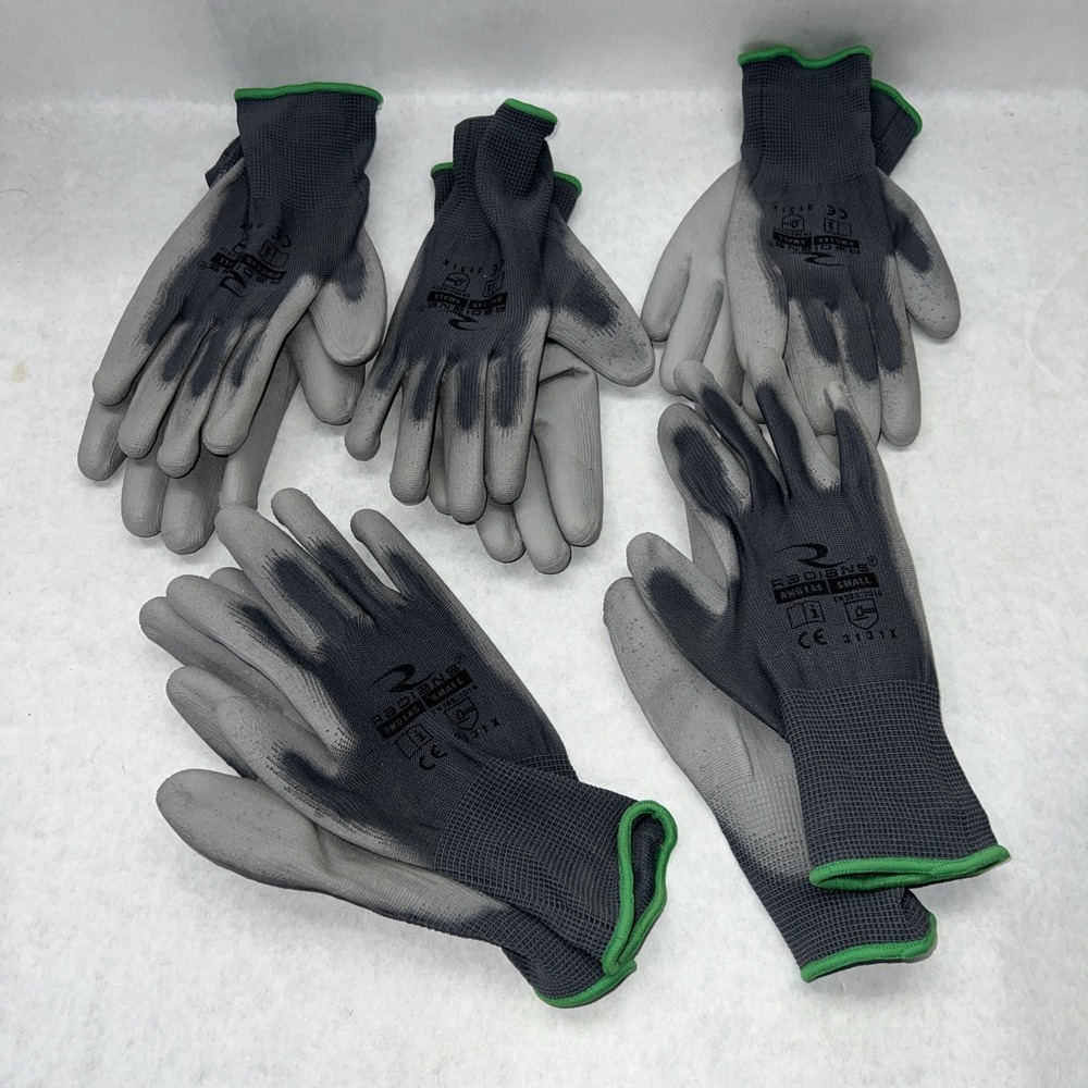 Radians RWG14S 13 Gauge Gray Polyester Shell PU Palm Coated Gloves, S 5 Pair lot